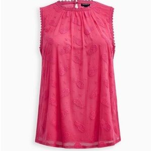 Torrid Ruffle Mock Neck Tank Mesh Pink Pineapple Blouse Plus Size 2X